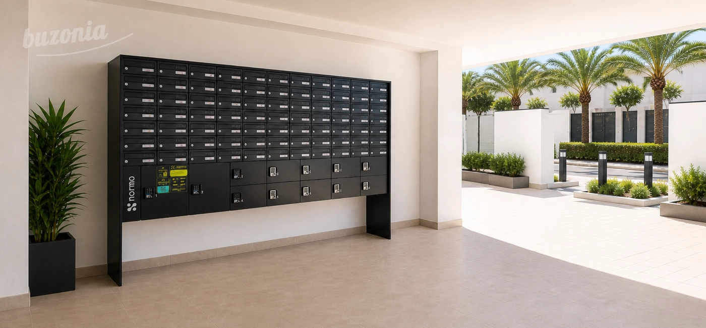 Instalación de buzones de comunidad modelo Ocean Evo y Locker de Paquetería Normo